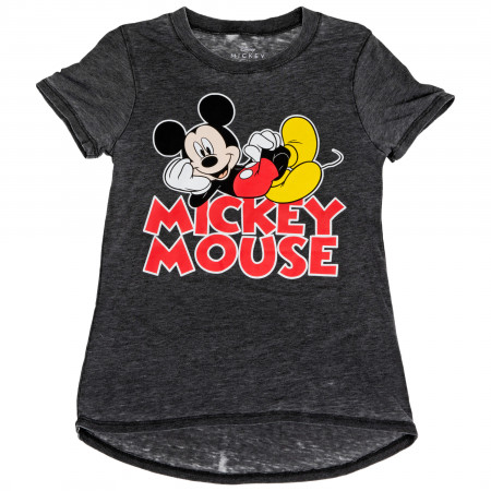 Disney Mickey Mouse Laying On Text Women's Burnout T-Shirt